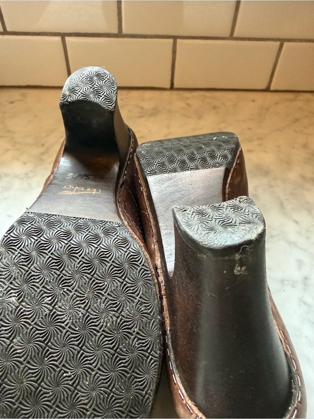 Dansko Brown Leather Lace-Up Mary Jane Heels - Picture 6 of 7